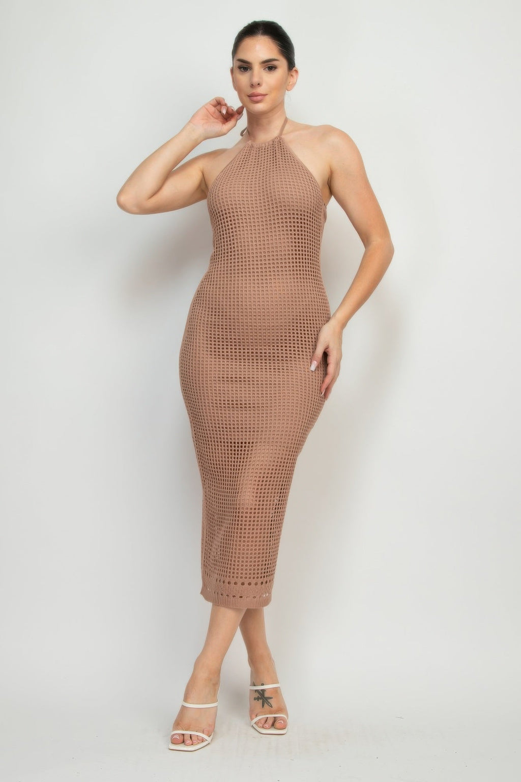 Halter Neck Open-back Midi Dress by Selvanelle