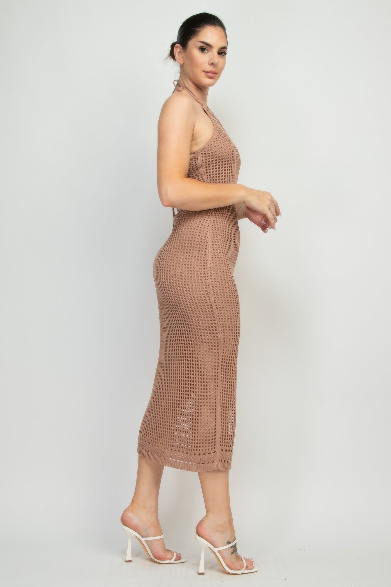 Halter Neck Open-back Midi Dress by Selvanelle