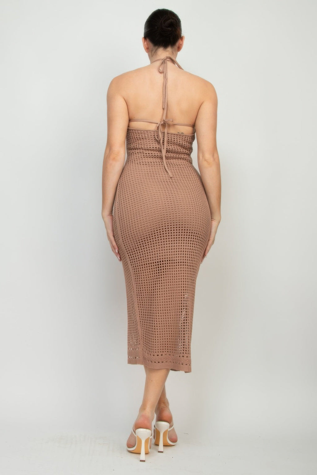 Halter Neck Open-back Midi Dress by Selvanelle