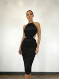 Bodycon Midi Dress, Gold Tone Is Visible At Neck by Selvanelle