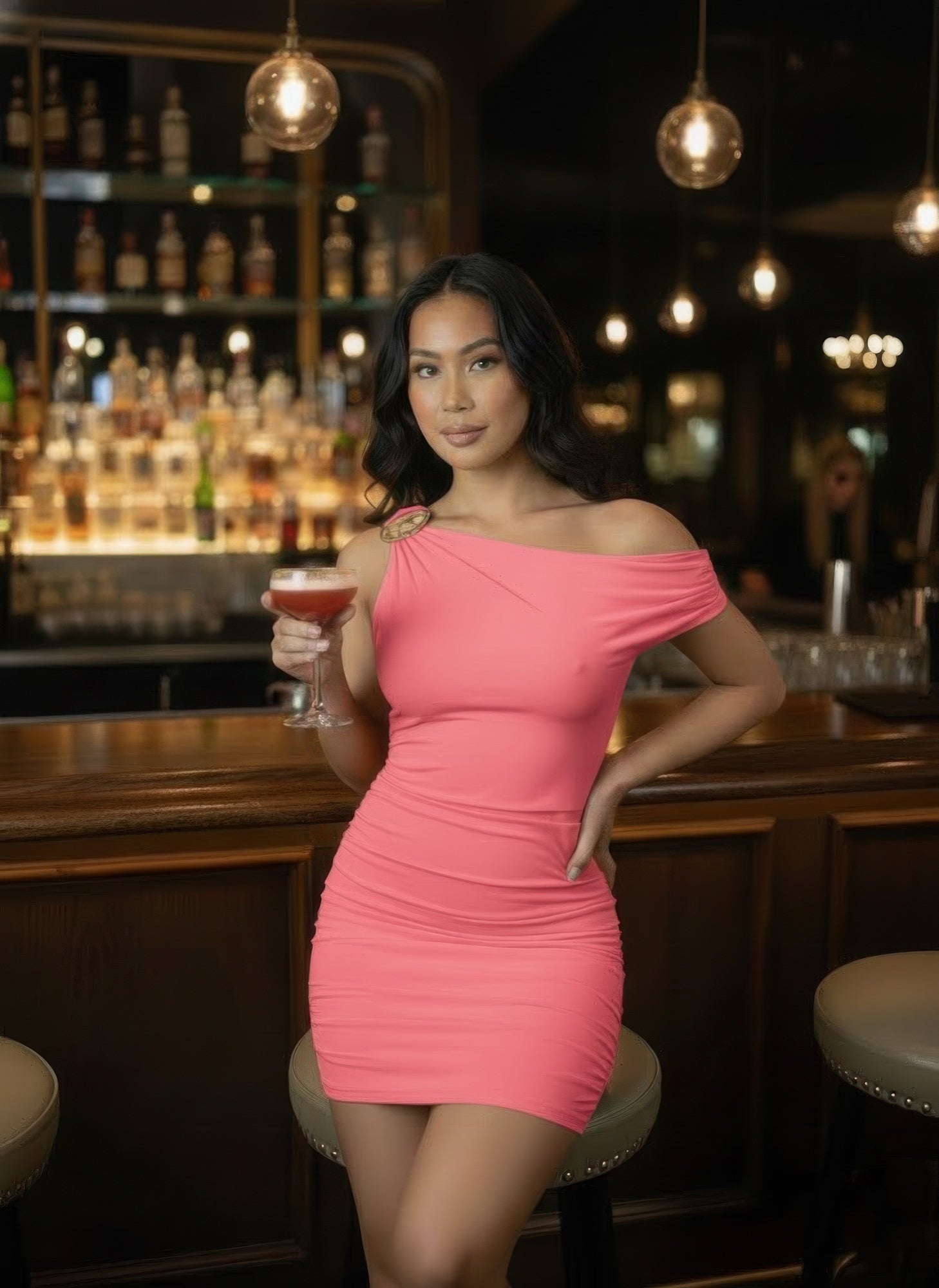 The Right Shoulder Is Gathered Mini Dress by Selvanelle