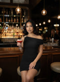 The Right Shoulder Is Gathered Mini Dress by Selvanelle