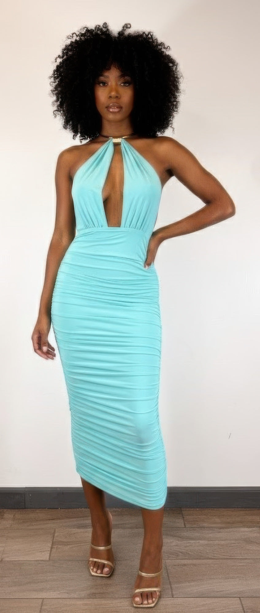 Strapless Necklace Detail Open Back Midi Dress by Selvanelle