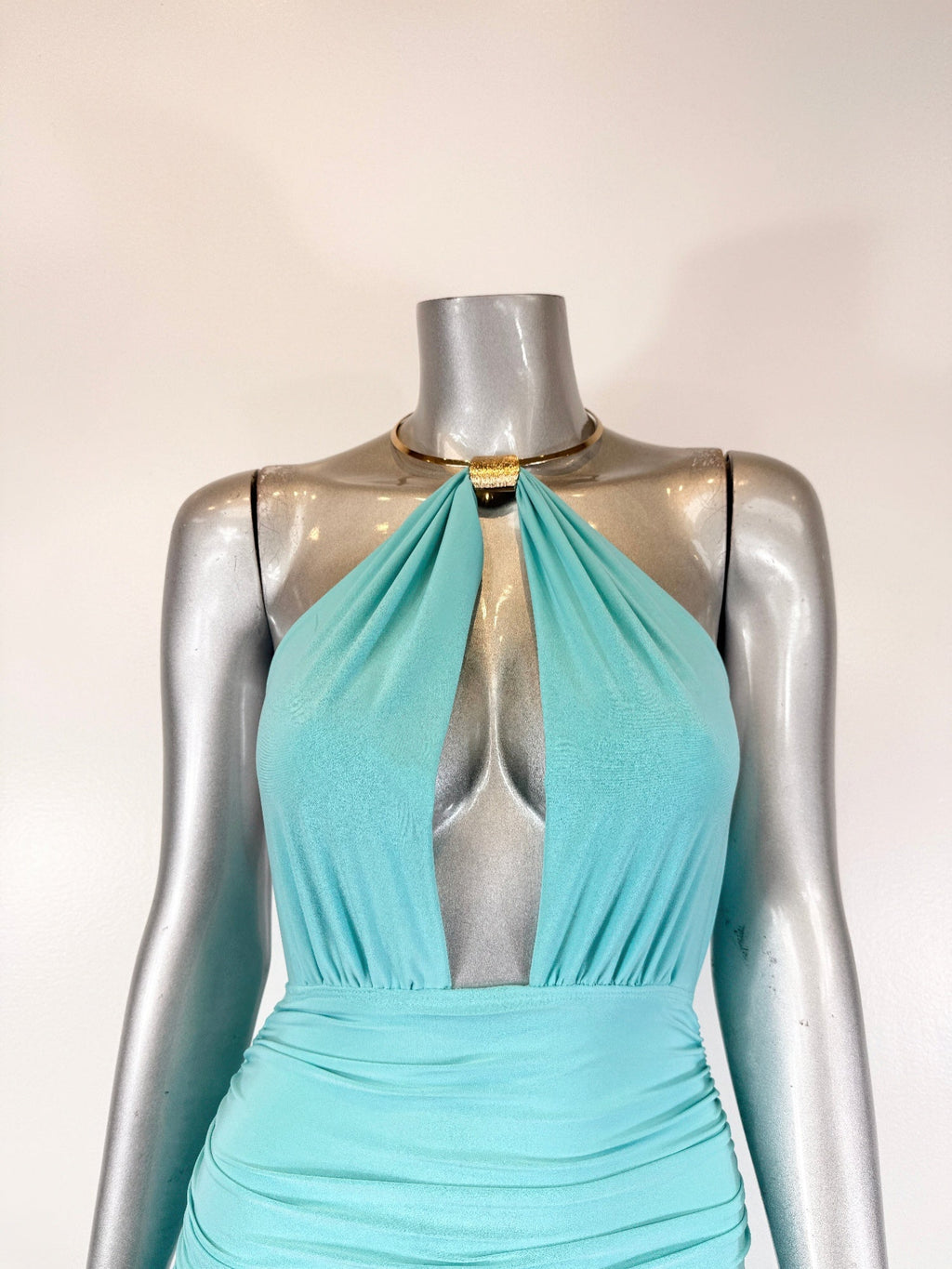 Strapless Necklace Detail Open Back Midi Dress by Selvanelle