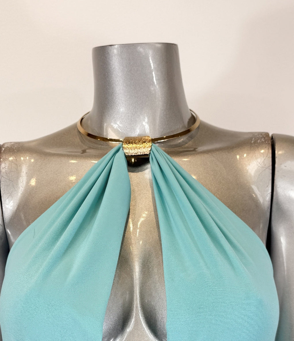 Strapless Necklace Detail Open Back Midi Dress by Selvanelle