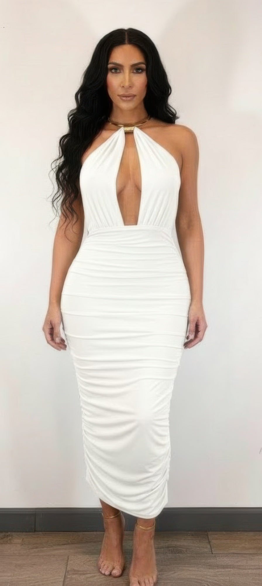 Strapless Necklace Detail Open Back Midi Dress by Selvanelle
