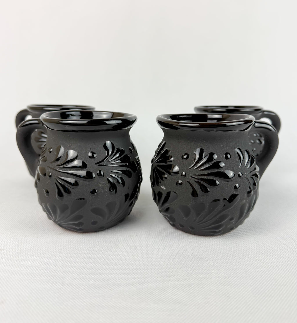 Mexican Talavera Style Mug Set Black - Jarritos Tazas Engobe Negro by TheMexHub