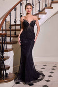 Ladivine CD715 Radiant Linear Beaded Strapless Mermaid Gown by DiscountDressShop