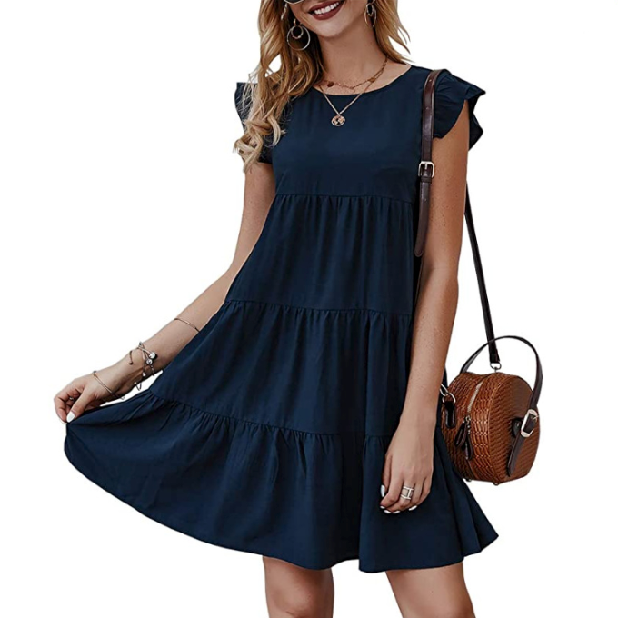Womens Flowy Dress with Cap Sleeves - Goddess Imports Marketplace