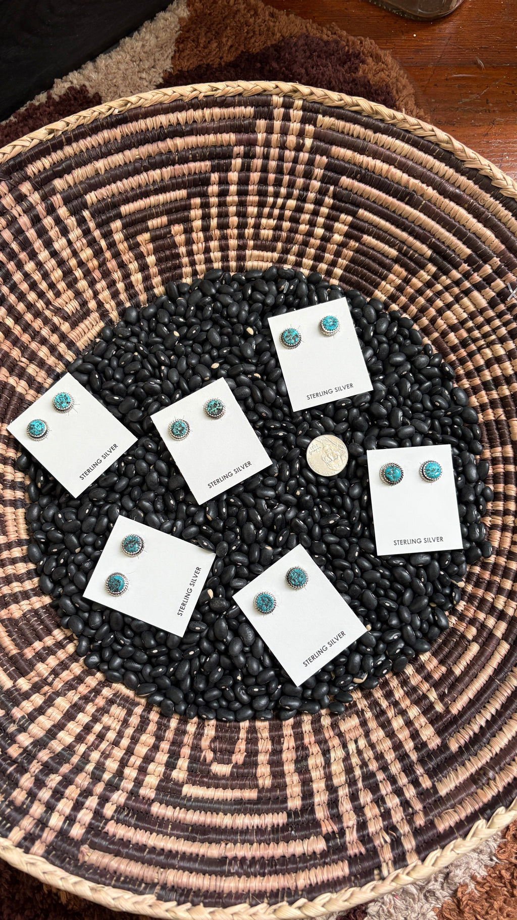 KINGMAN TURQUOISE NUGGET STYLE ROUND STUD EARRINGS BY ESTHER WHITE by The Sterling Spur