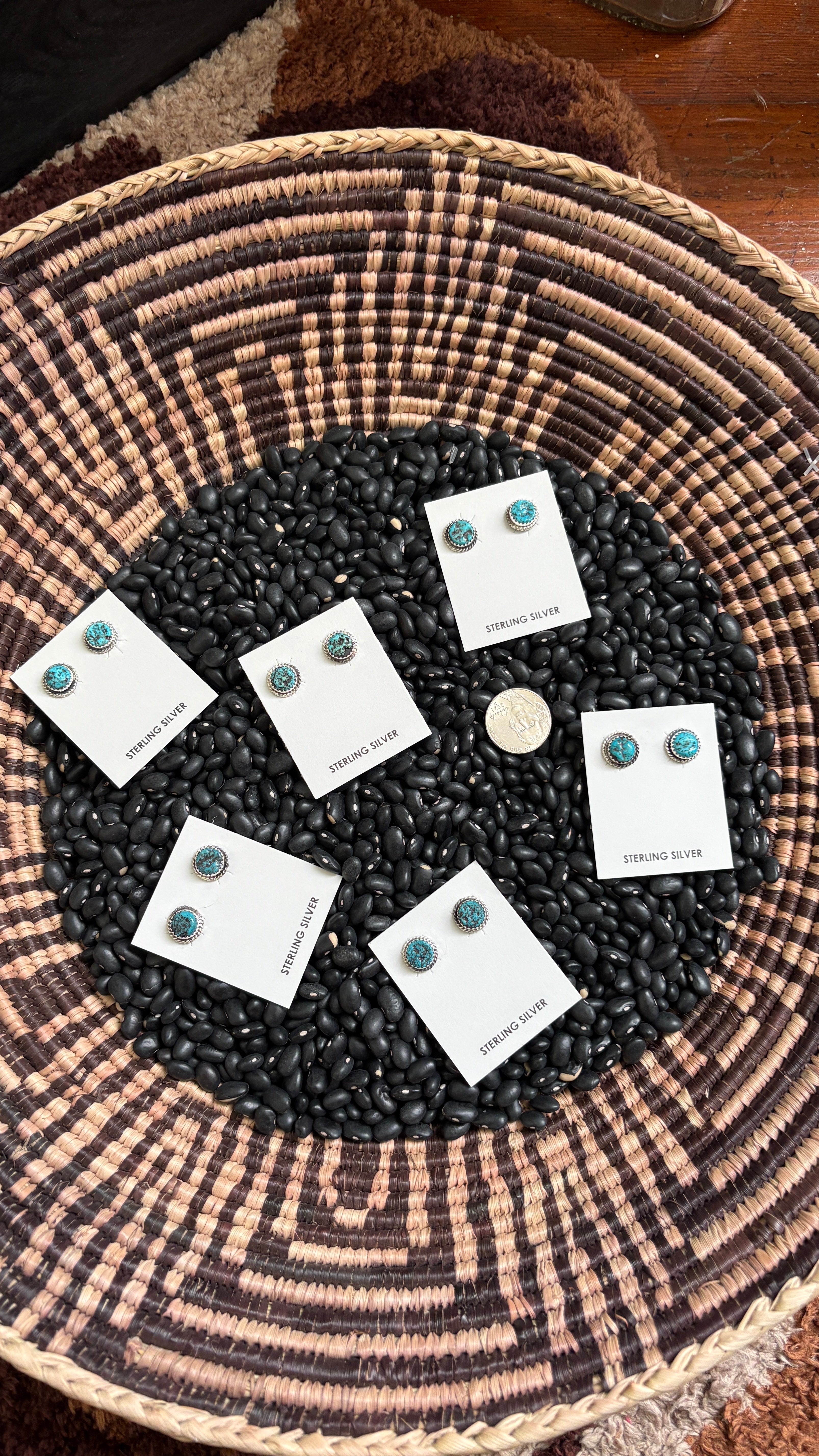KINGMAN TURQUOISE NUGGET STYLE ROUND STUD EARRINGS BY ESTHER WHITE by The Sterling Spur