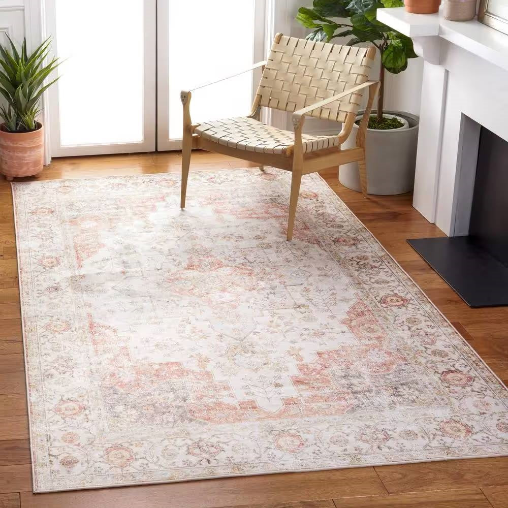 5 ft. x 8 ft. Traditional Persian Style Washable Boho Light Grey Red Area Rug - Goddess Imports Marketplace