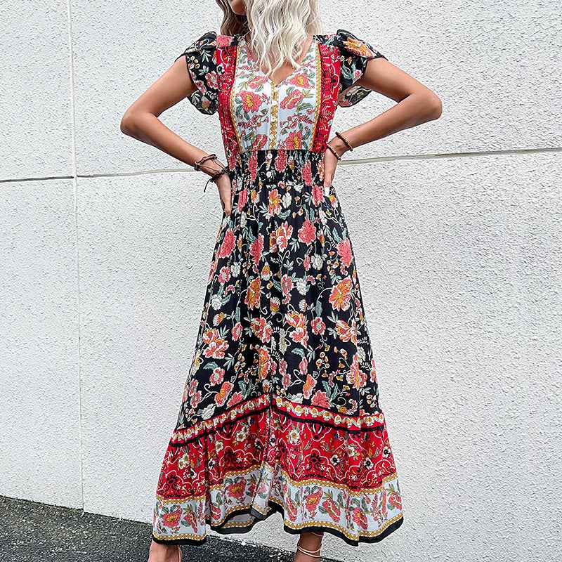 Bohemian Beach Dress Summer Rayon Viscose Ladies Fashion Flower Printed Vestidos Clothing Women Vintage Boho Floral Casual Dress