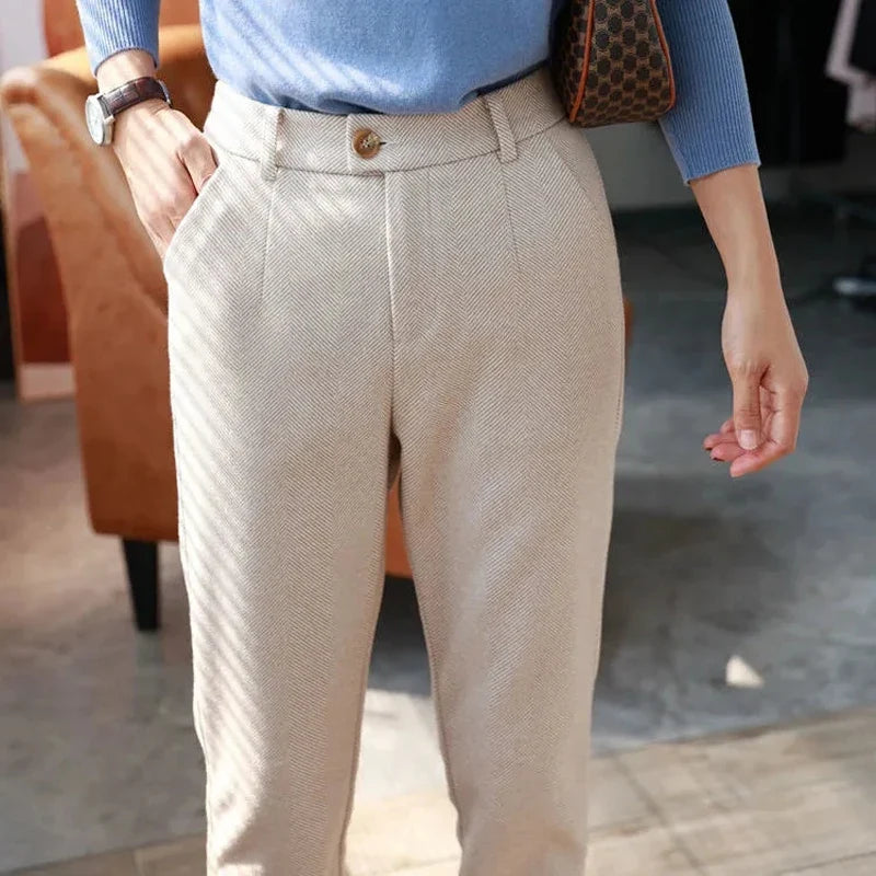 Woolen Pants Women's Harem Pencil Pants 2026 Autumn Winter High Waisted Casual Suit Pants Office Lady Women Trousers by Urban Fashion Icon