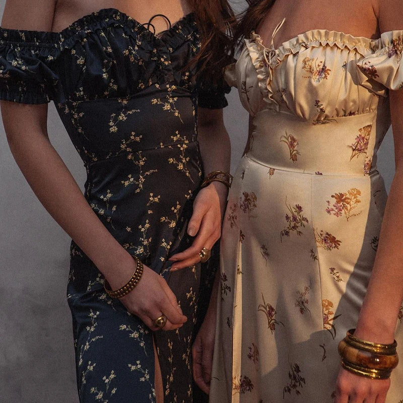 Summer Floral Off Shoulder Puff Sleeve Maxi Dress by nowadaysfashion