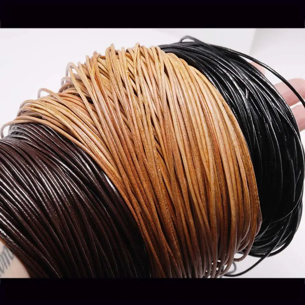 2/5 Meters/Lot 1-6mm Genuine Cow Leather Round Thong Cord DIY Bracelet