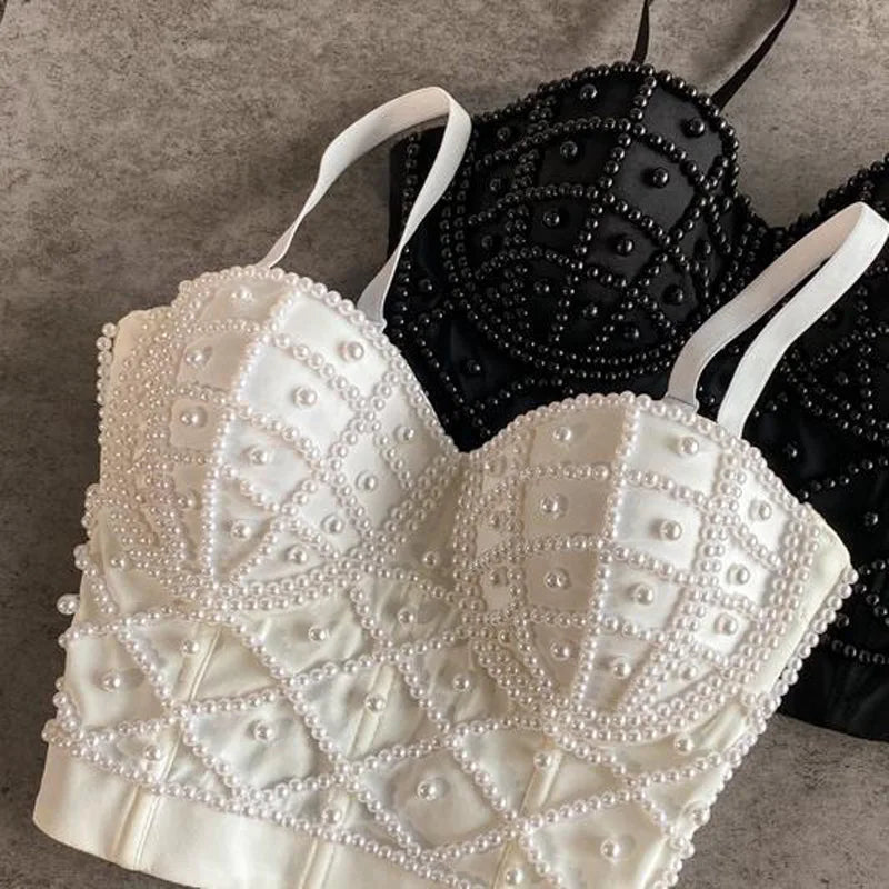 Full Beads Female Corset Top Women Camis Nightclub Pearls Short Chest Binder Sexy Camisole Mujer Lingerie Tube Bra Debardeur by Urban Fashion Icon