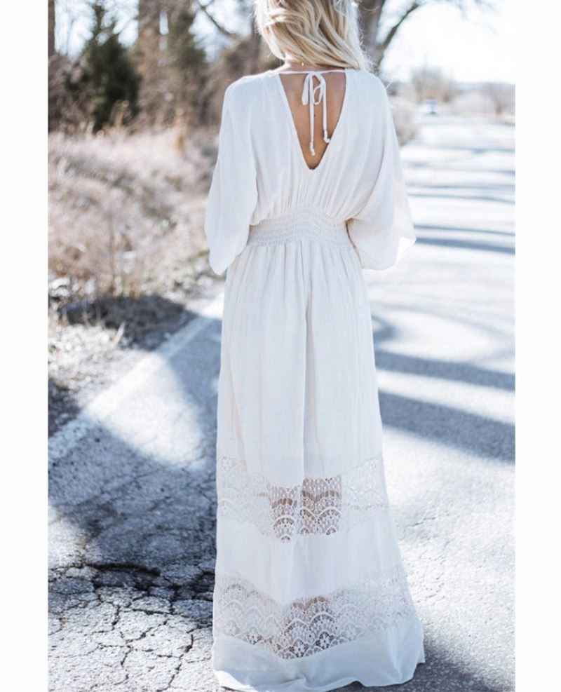 Clothing Long Sleeve Beach Bohemian Dresses Ladies O Neck Floral Maxi Casual Boho Dress With Kimono Sleeve