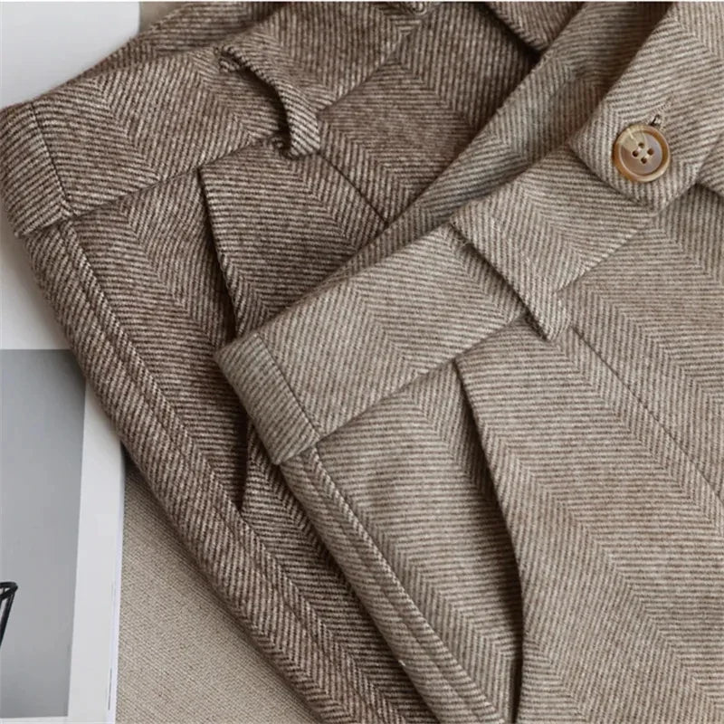 Woolen Pants Women's Harem Pencil Pants 2026 Autumn Winter High Waisted Casual Suit Pants Office Lady Women Trousers by Urban Fashion Icon