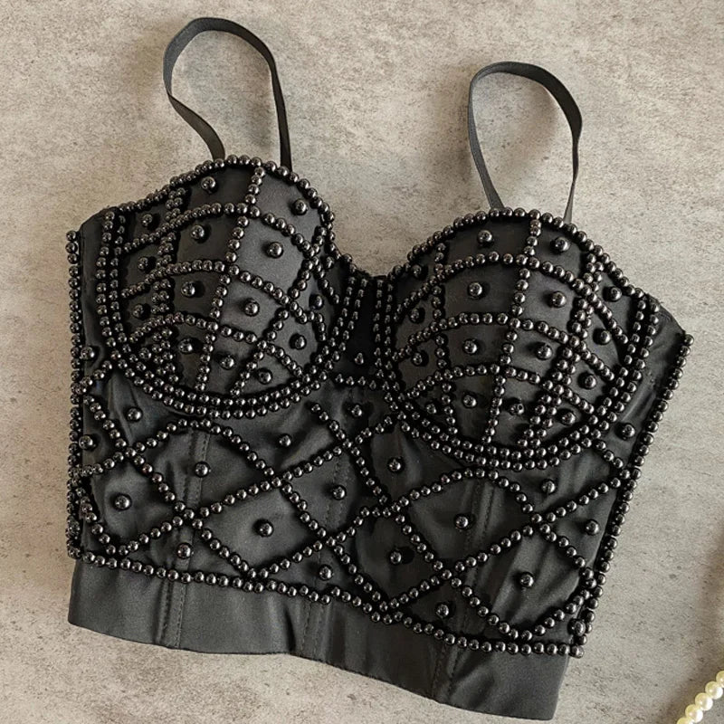 Full Beads Female Corset Top Women Camis Nightclub Pearls Short Chest Binder Sexy Camisole Mujer Lingerie Tube Bra Debardeur by Urban Fashion Icon