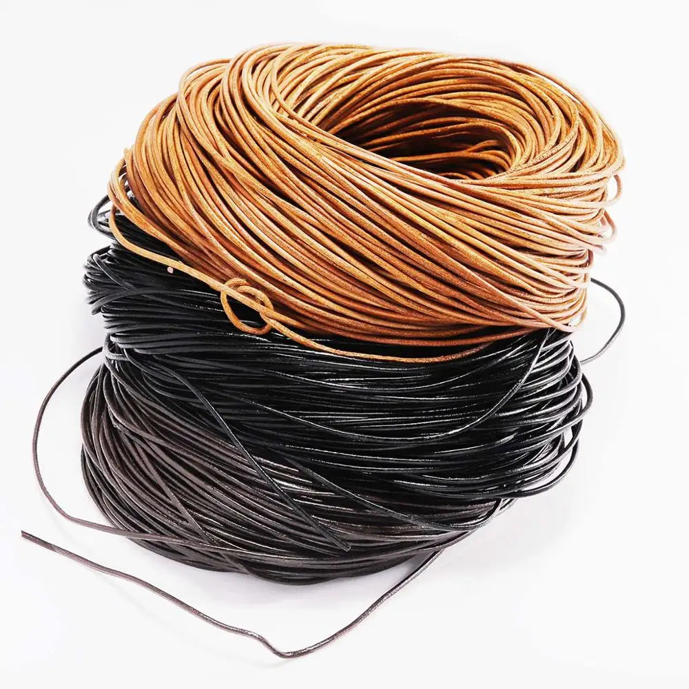 2/5 Meters/Lot 1-6mm Genuine Cow Leather Round Thong Cord DIY Bracelet