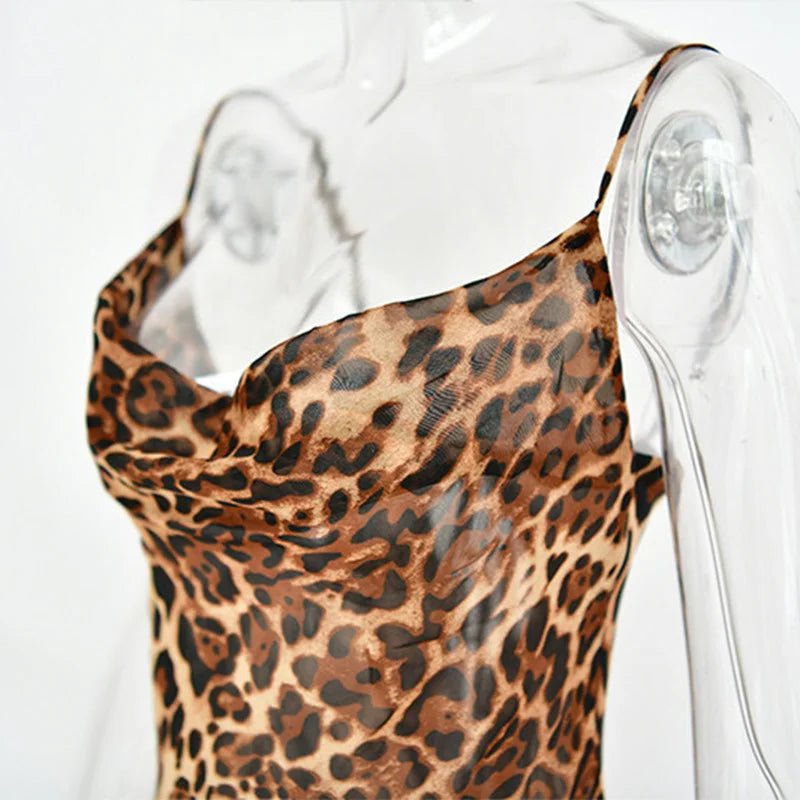 Leopard Print V-Neck Sexy Bodycon Long Dress Women Lace Up Backless Beach Vestidos by nowadaysfashion