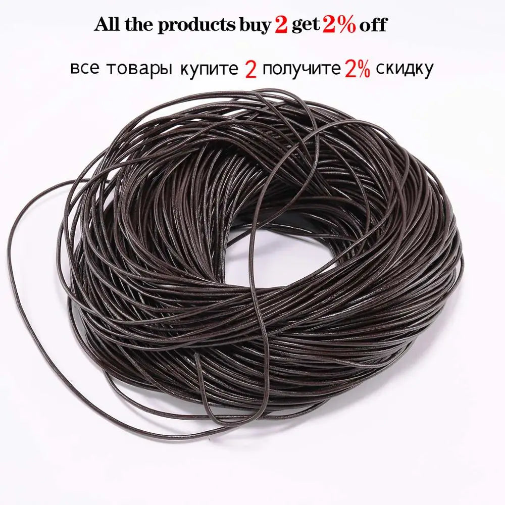2/5 Meters/Lot 1-6mm Genuine Cow Leather Round Thong Cord DIY Bracelet