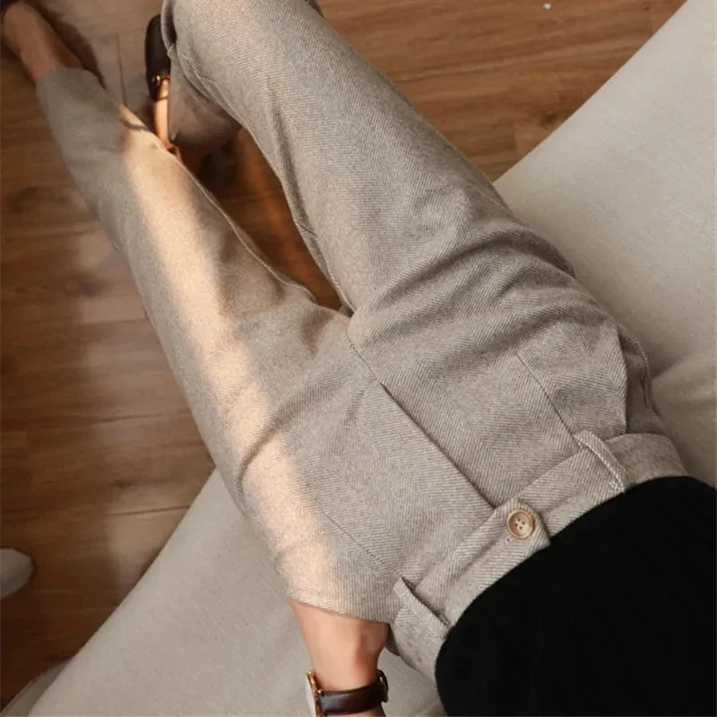 Woolen Pants Women's Harem Pencil Pants 2026 Autumn Winter High Waisted Casual Suit Pants Office Lady Women Trousers by Urban Fashion Icon