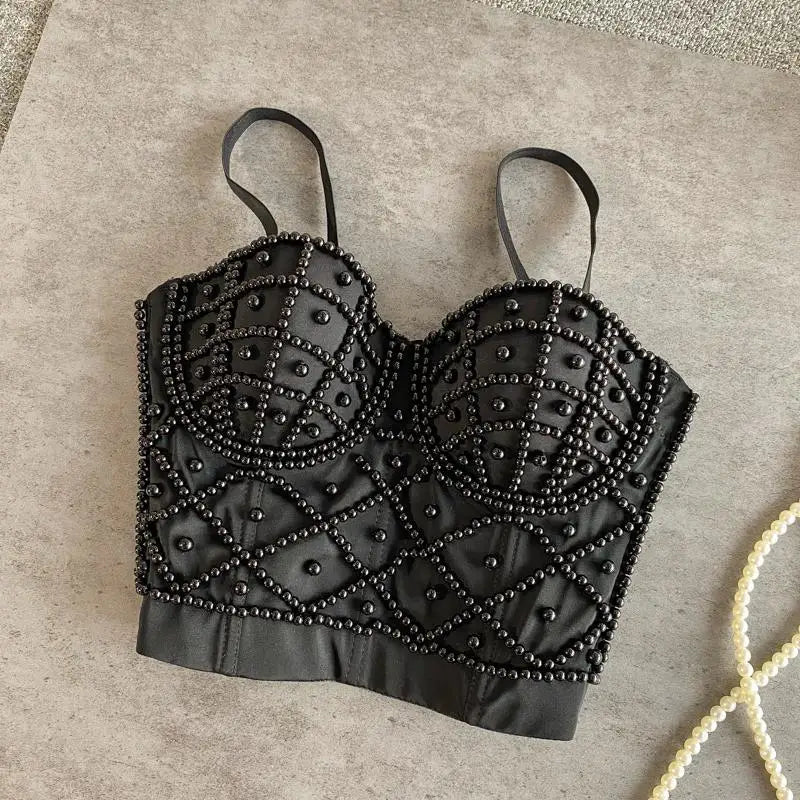 Full Beads Female Corset Top Women Camis Nightclub Pearls Short Chest Binder Sexy Camisole Mujer Lingerie Tube Bra Debardeur by Urban Fashion Icon
