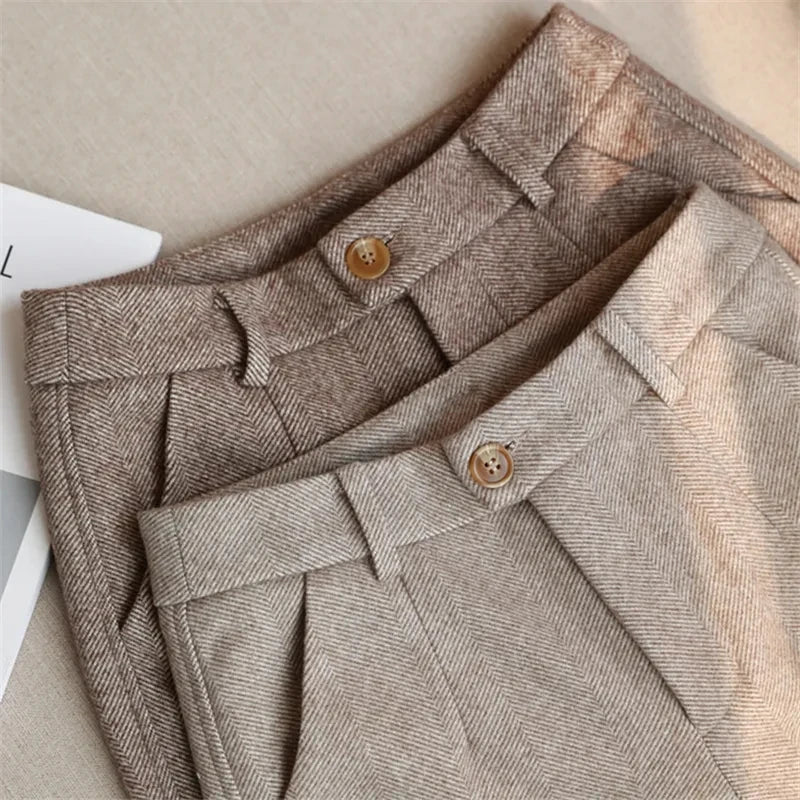 Woolen Pants Women's Harem Pencil Pants 2026 Autumn Winter High Waisted Casual Suit Pants Office Lady Women Trousers by Urban Fashion Icon