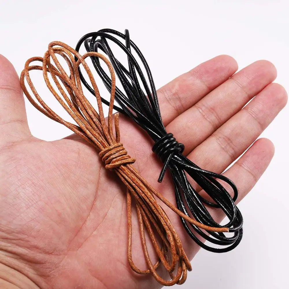 2/5 Meters/Lot 1-6mm Genuine Cow Leather Round Thong Cord DIY Bracelet