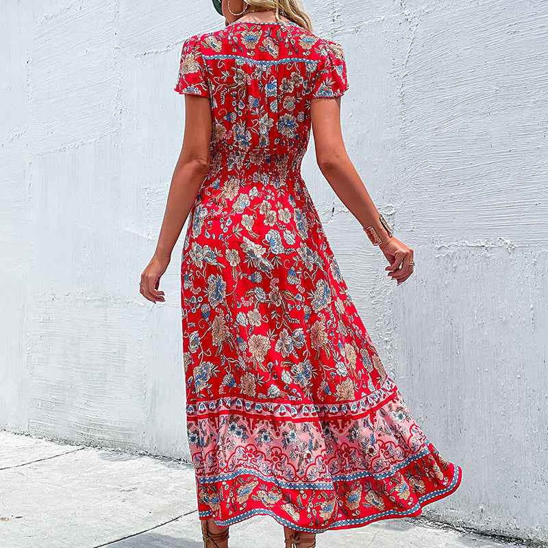 Bohemian Beach Dress Summer Rayon Viscose Ladies Fashion Flower Printed Vestidos Clothing Women Vintage Boho Floral Casual Dress