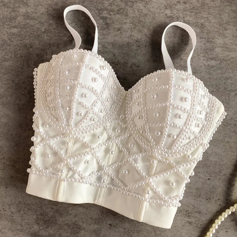 Full Beads Female Corset Top Women Camis Nightclub Pearls Short Chest Binder Sexy Camisole Mujer Lingerie Tube Bra Debardeur by Urban Fashion Icon