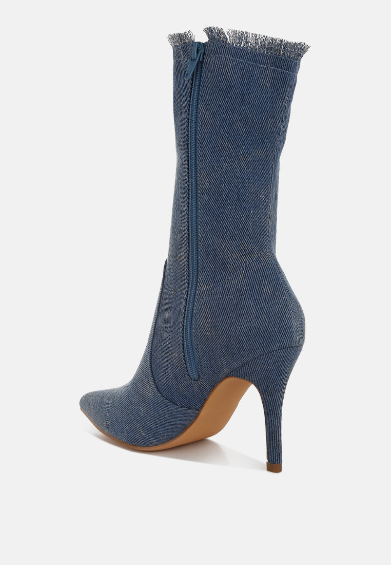 Himkok Distressed Denim Mid-Calf Boots - Goddess Imports Marketplace