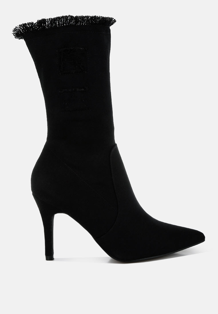 Himkok Distressed Denim Mid-Calf Boots - Goddess Imports Marketplace