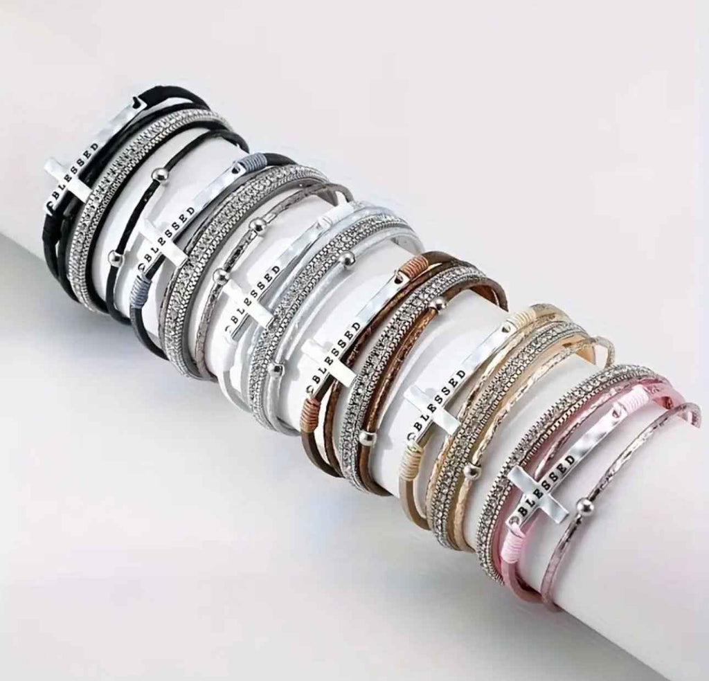Blessed Multi-Layer Leather Cross Bracelet