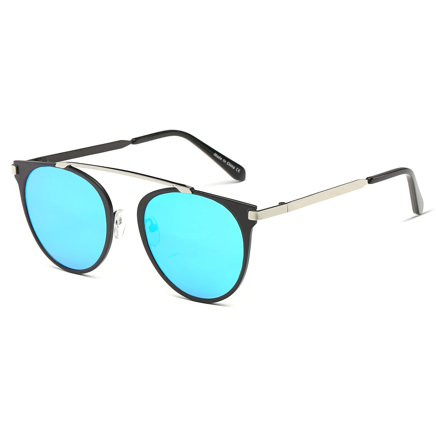 FRISCO | Modern Horn Rimmed Metal Frame Round Sunglasses - Goddess Imports Marketplace