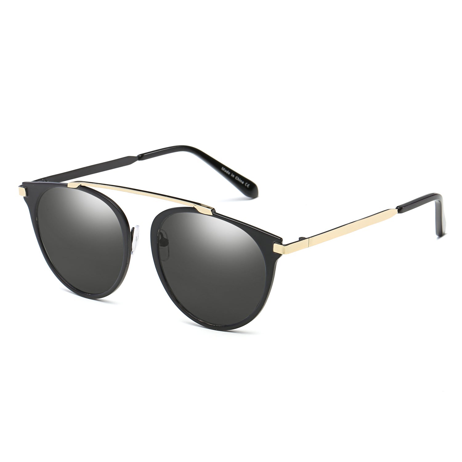 FRISCO | Modern Horn Rimmed Metal Frame Round Sunglasses - Goddess Imports Marketplace