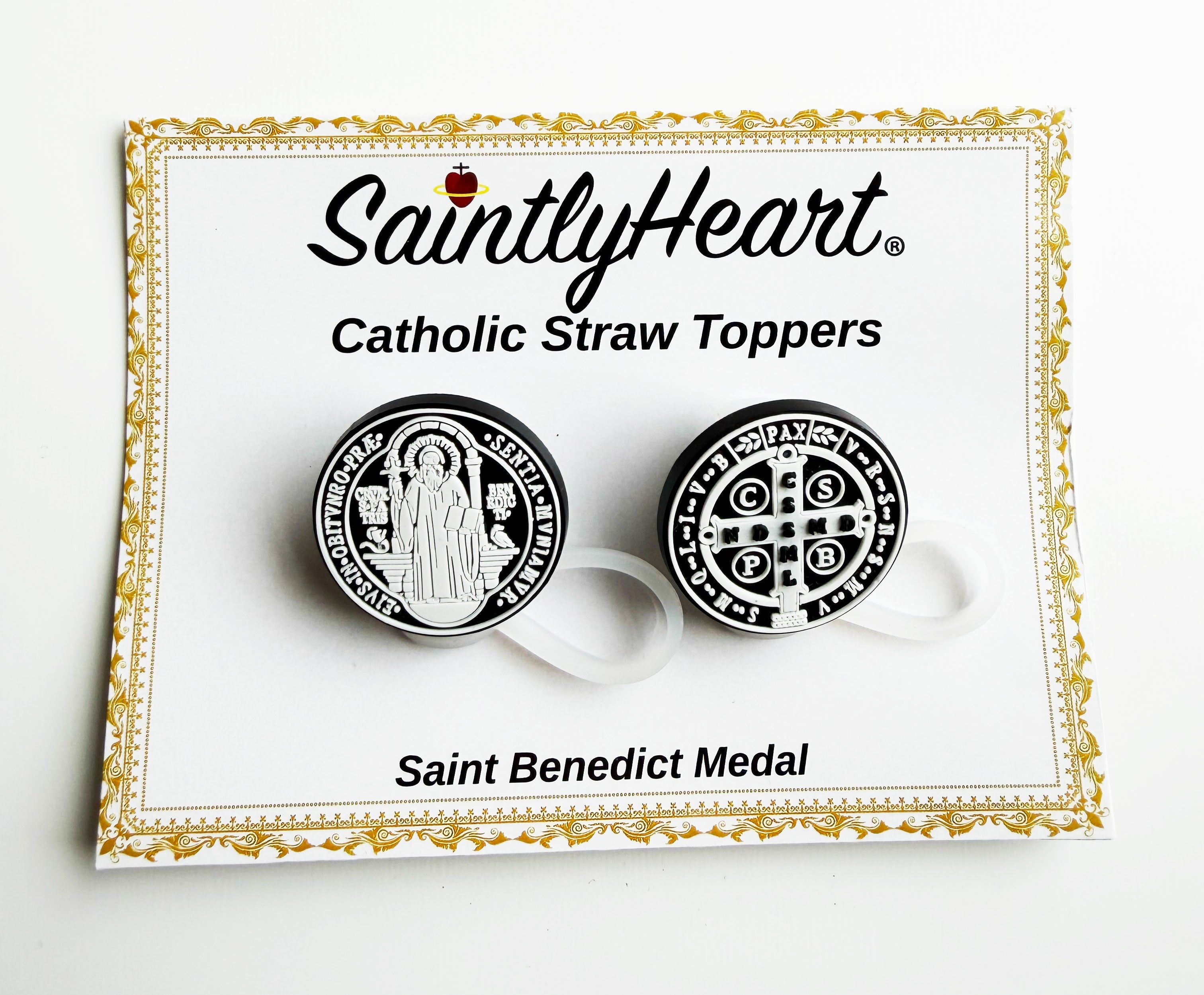 Catholic Straw Toppers: St. Benedict Medal (a 2 pack!) by Saintly Heart
