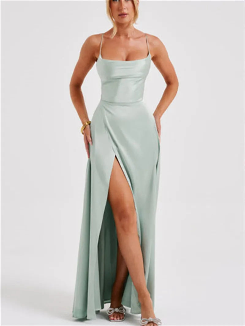 Formal Dress Elegant Solid Color Backless Split Evening Gown by nowadaysfashion