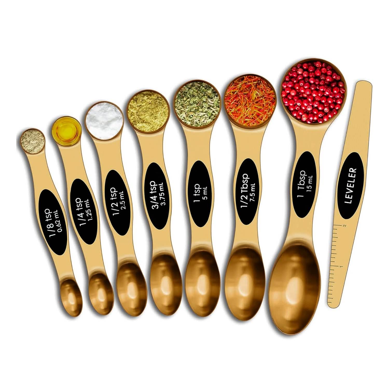 8-Piece: Double Sided Stackable Copper Magnetic Measuring Spoons Set with Leveler by DailySale
