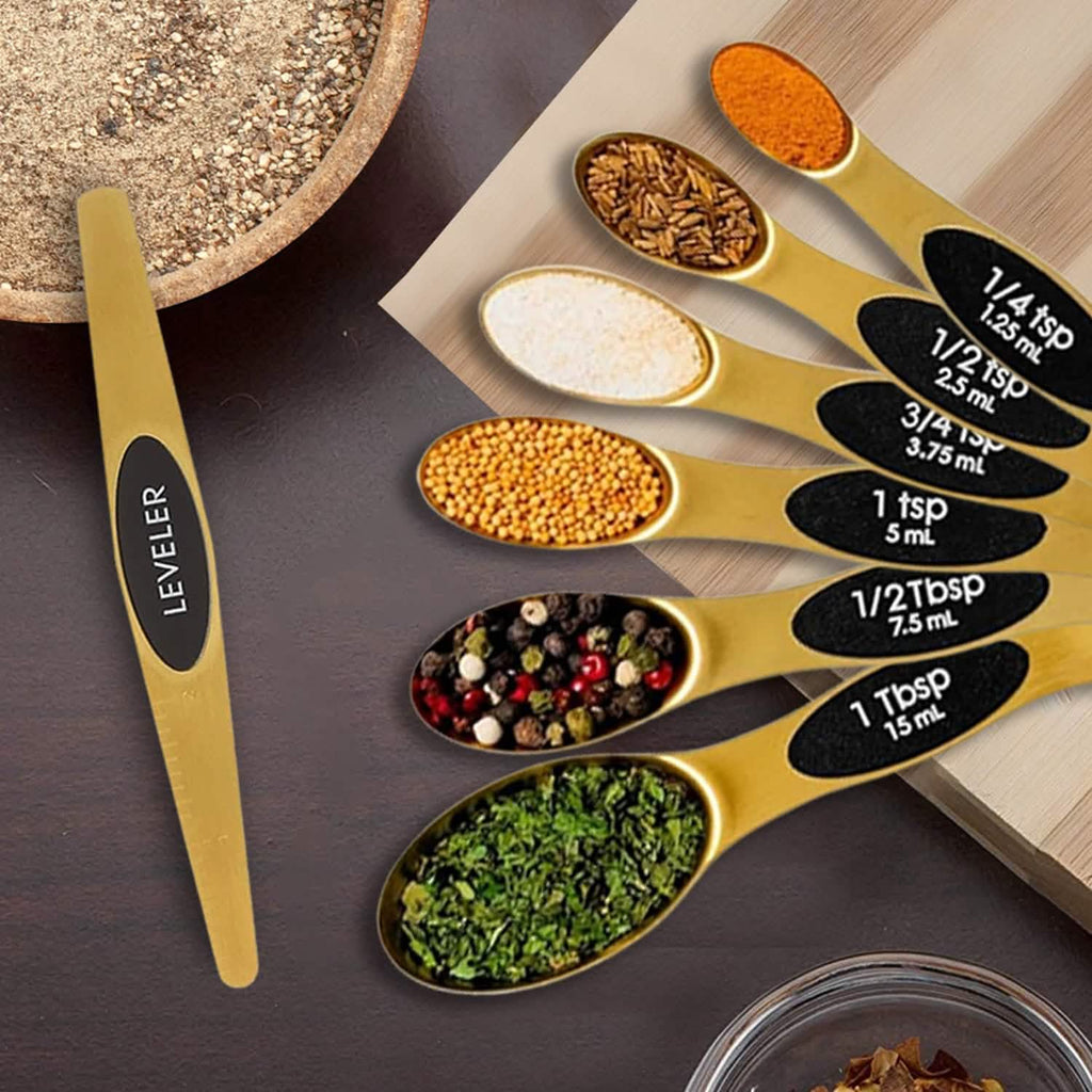 8-Piece: Double Sided Stackable Copper Magnetic Measuring Spoons Set with Leveler by DailySale