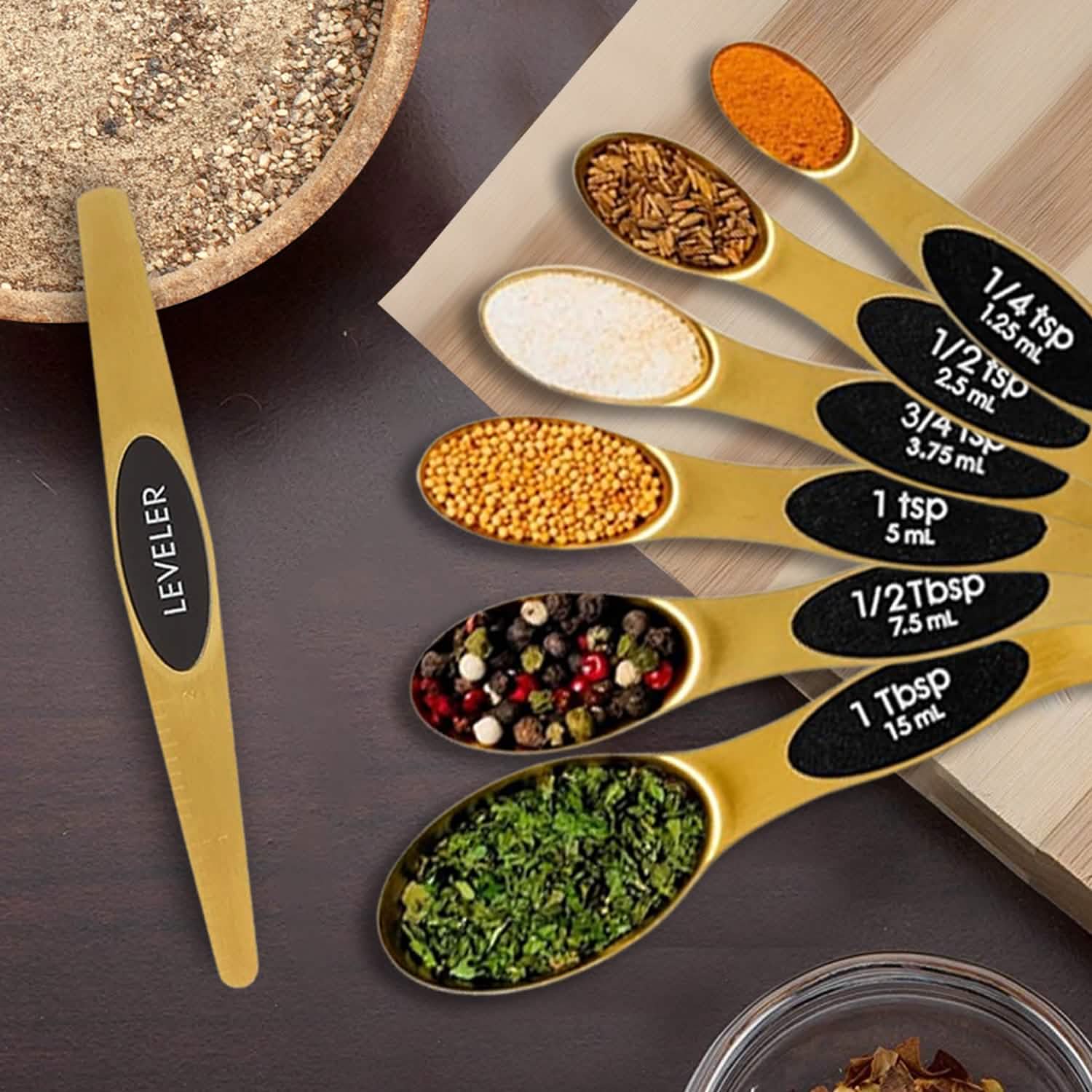 8-Piece: Double Sided Stackable Copper Magnetic Measuring Spoons Set with Leveler by DailySale