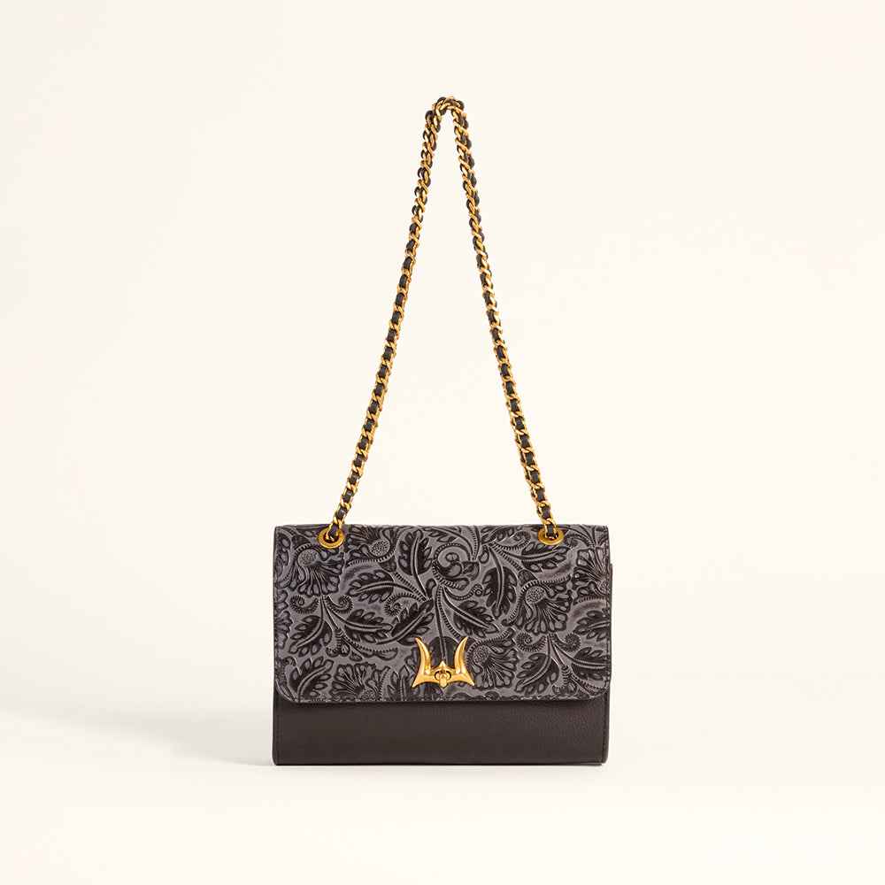 Loyal West Savi Small Embossed & Grained Leather Bag - Charcoal