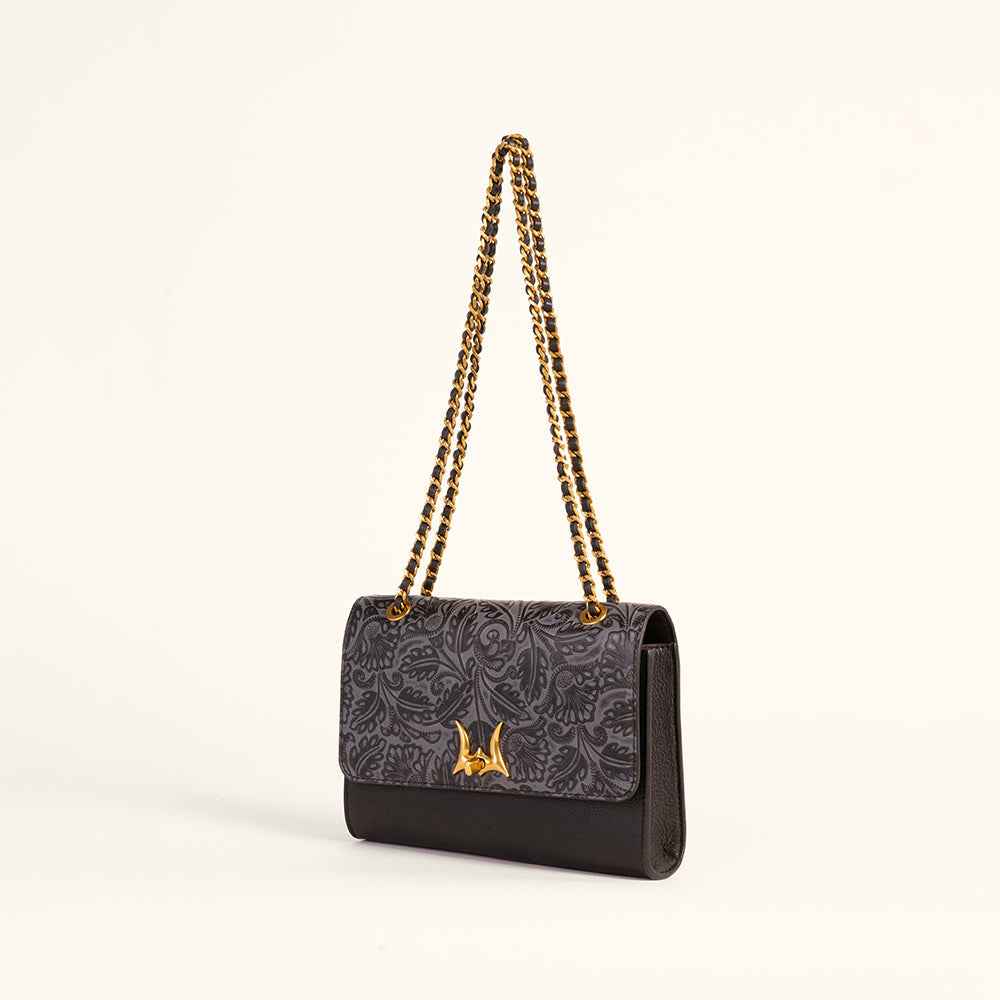 Loyal West Savi Small Embossed & Grained Leather Bag - Charcoal