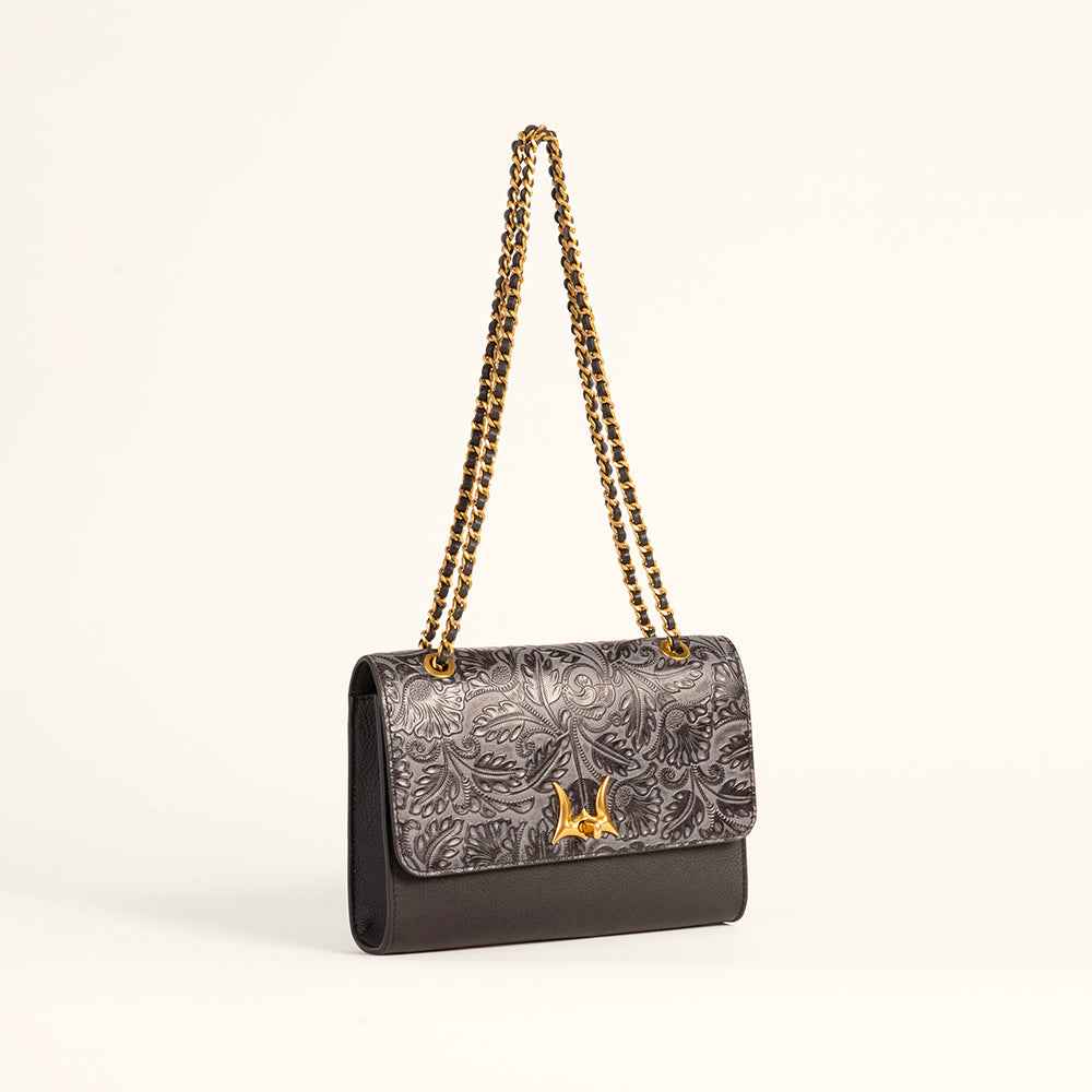 Loyal West Savi Small Embossed & Grained Leather Bag - Charcoal