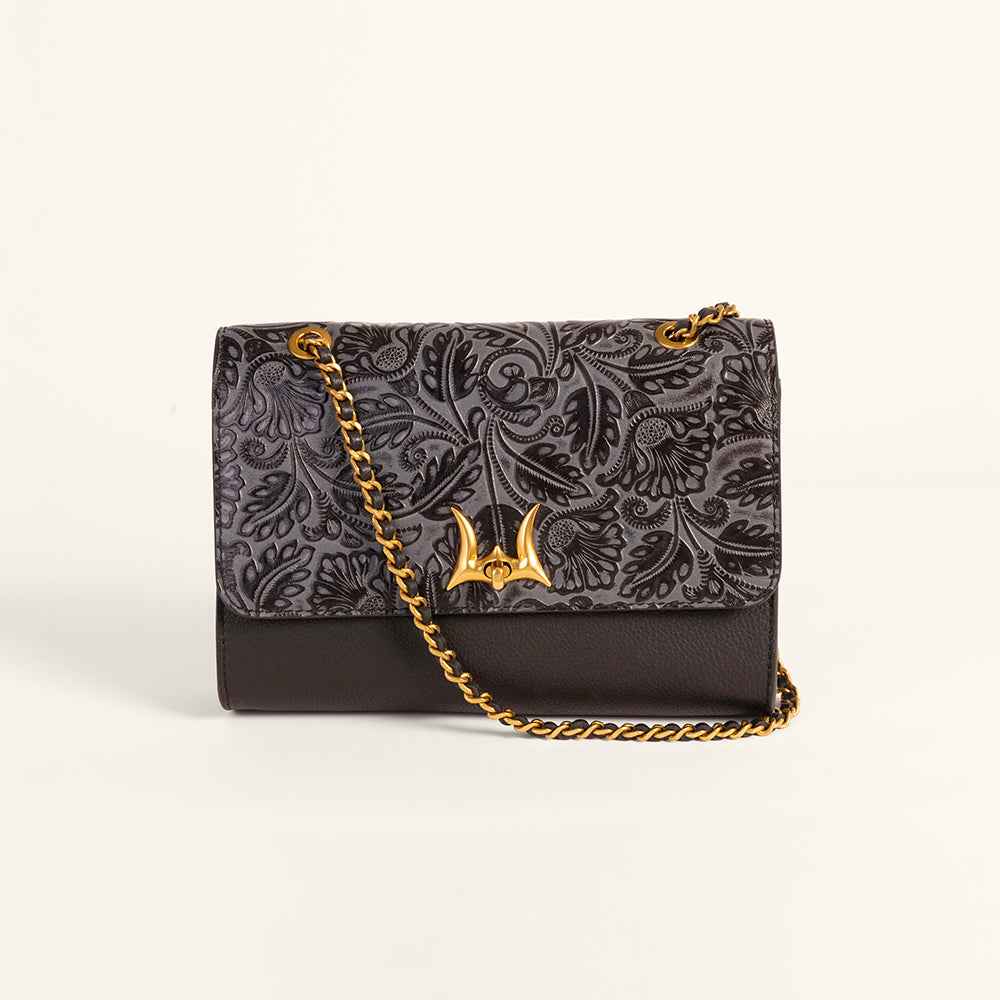Loyal West Savi Small Embossed & Grained Leather Bag - Charcoal