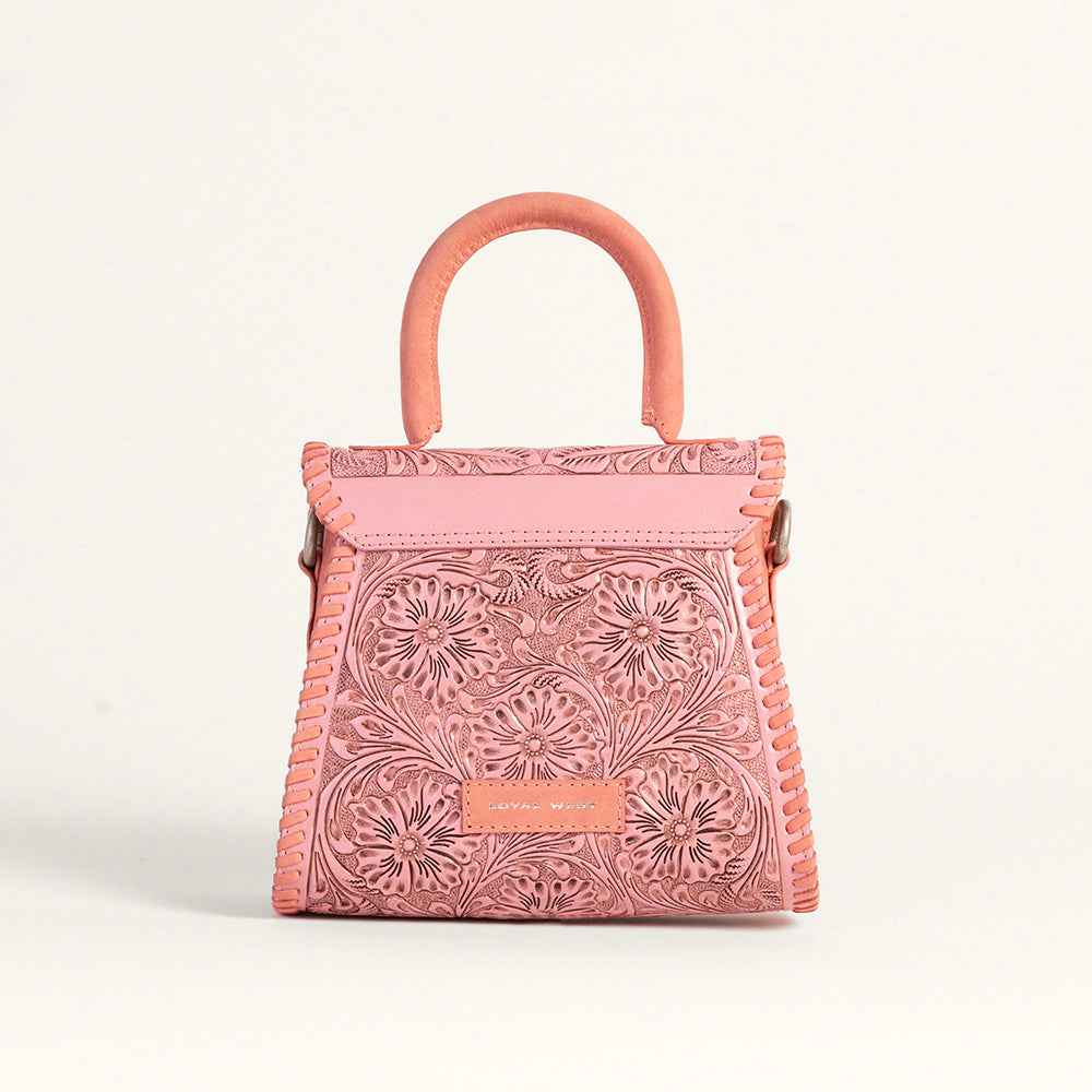 Loyal West Leon Mini Handle Purse - Pink Handtooled Leather & Calfskin