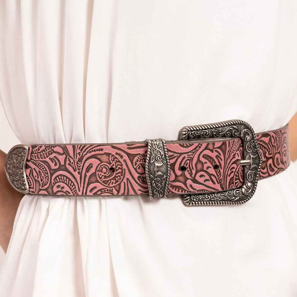 Loyal West Sophia Belt-Pink Floral Leather