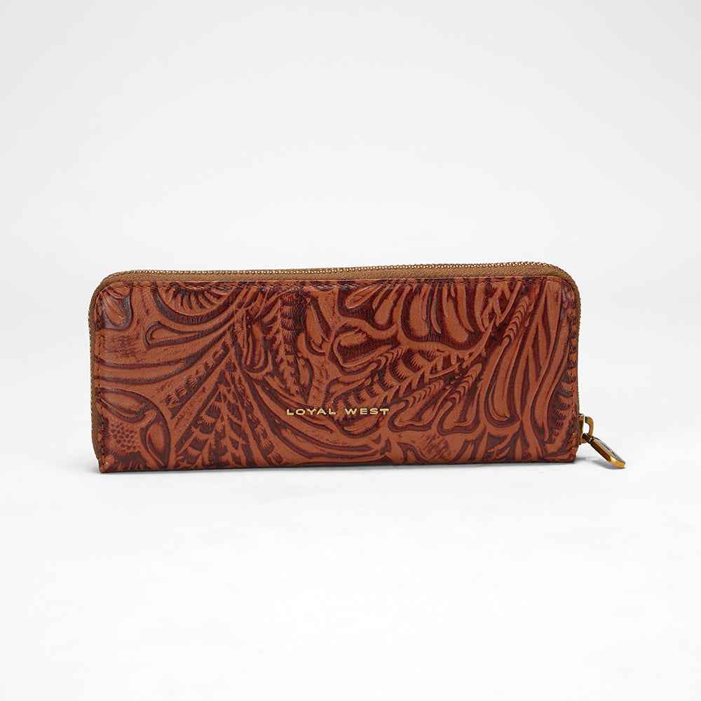Loyal West RANCH ROAD JEWELERY CASE IN HAND FINISHED EMBOSSED LEATHER - BROWN